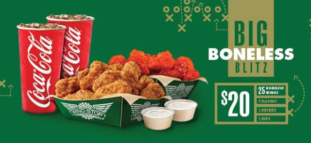 Wingstop Brings Back Their Football Themed 20 Big Boneless Blitz Deal For A Limited Time Under The Terms Of Promotion You Can Get 25 Wings