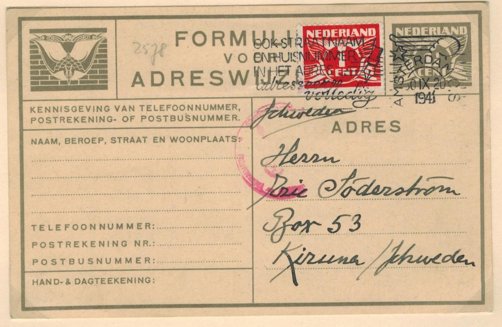 Netherlands Postal History International Change of Address 1925 1946