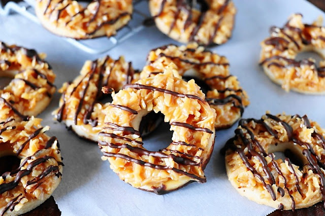 Homemade Samoas Cookies with Coconut Caramel Topping Image