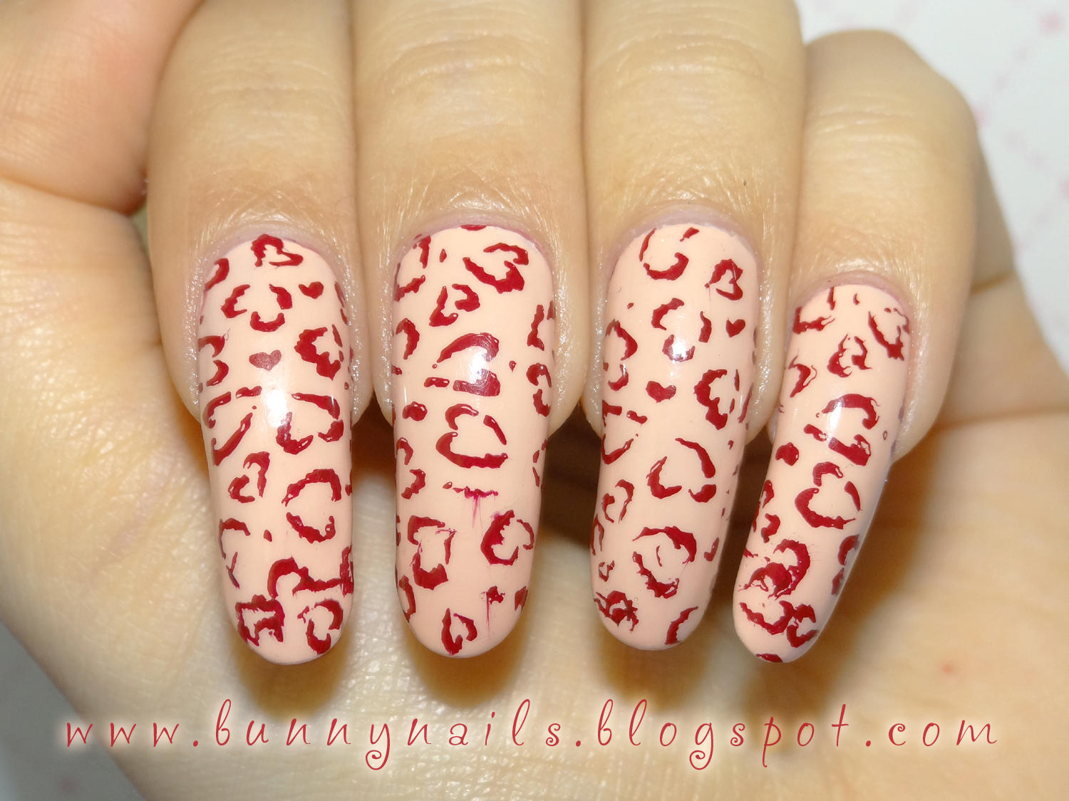 Bunny Nails: Valentines Day: Leopard Heart Print
