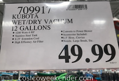 Deal for the Kubota 12 Gallon Wet/Dry Stainless Steel Vacuum at Costco
