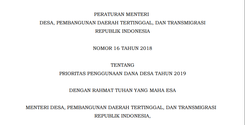 Peraturan Menteri Desa Pembangunan Daerah Tertinggal Dan Transmigrasi
