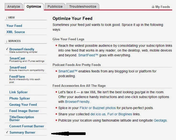 How to Display Only Summary on Feedburner Feeds