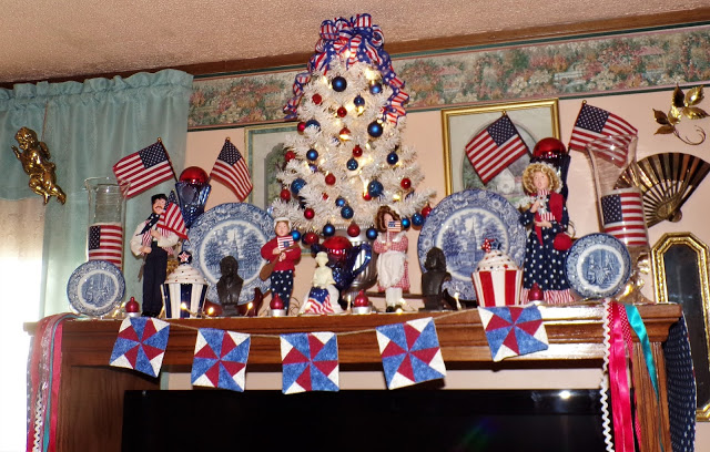 Red, White and Blue "Mantel" in the Living Room