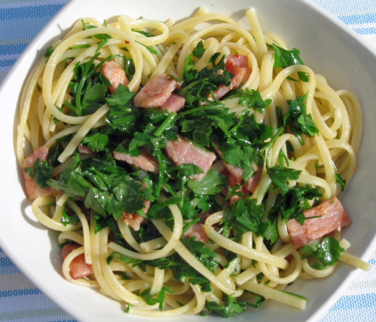 The Happy Housewife Linguine with Bacon, Parsley and Garlic Oil