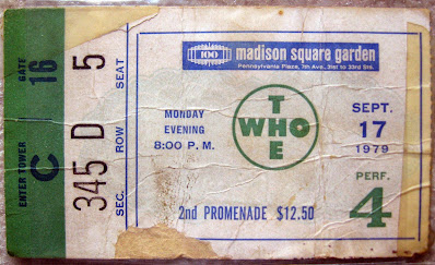 My WHO ticket stub September 17, 1979 at Madison Square Garden