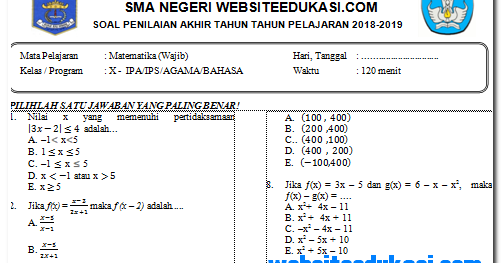 Contoh Soal Mtk Wajib Kelas 10 Semester 1