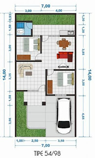 Desain Denah Rumah Ukuran 7x14m Terbaru