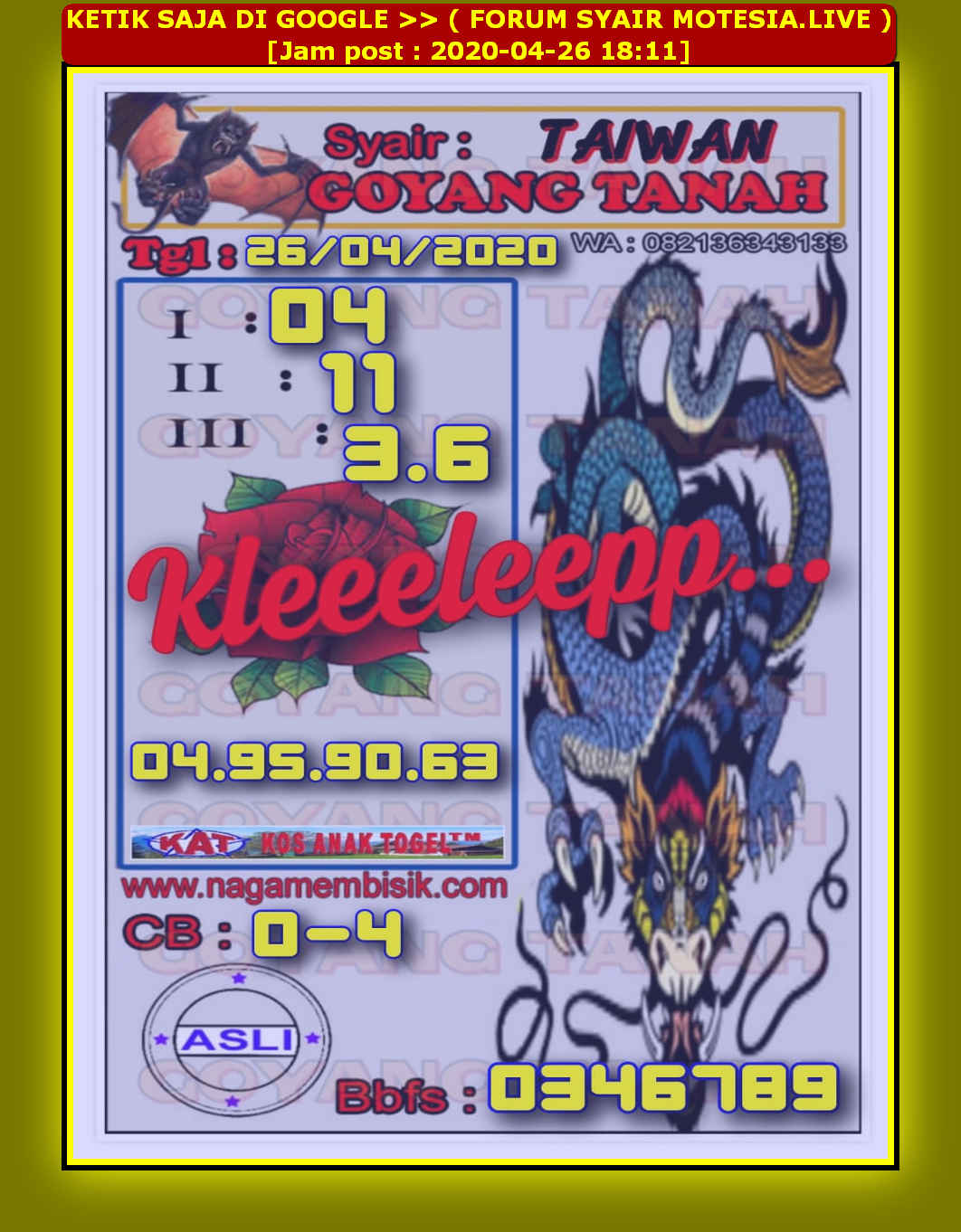 1 New Message Kode Syair Hongkong 26 April 2020 Forum Syair Togel Hongkong Singapura Sydney