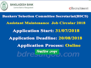 Bankers´Selection Committee Secretariat (BSCS) Assistant Maintenance Job Circular 2018 