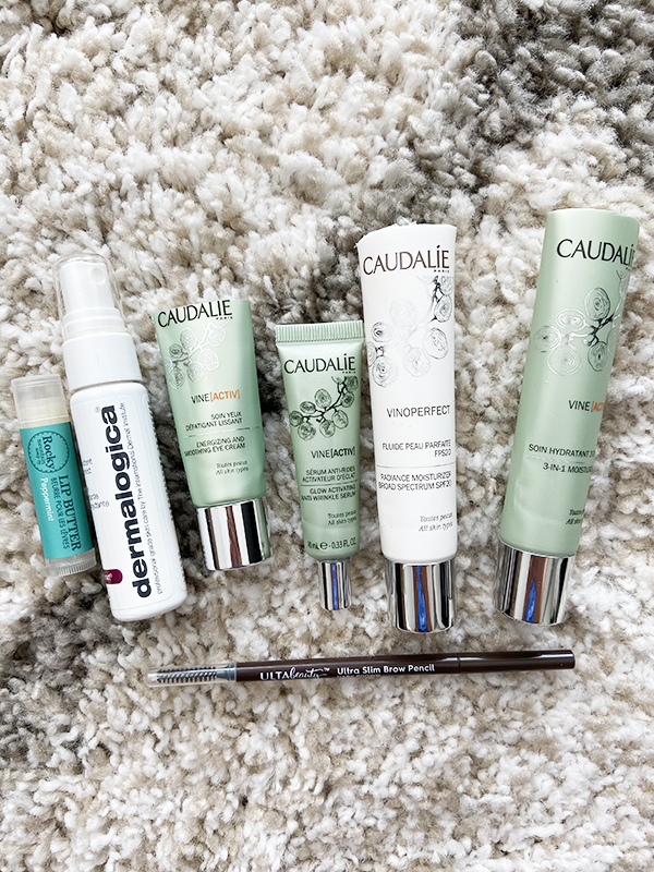 Round-up of empty skincare products from Rocky Mountain Soap Company and Caudalie, and an empty brow pencil from Ulta