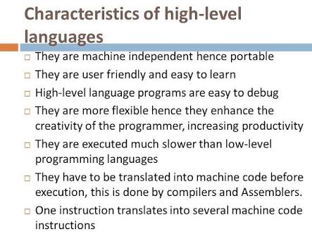 Characteristics of High-level Languages - Ask from RS