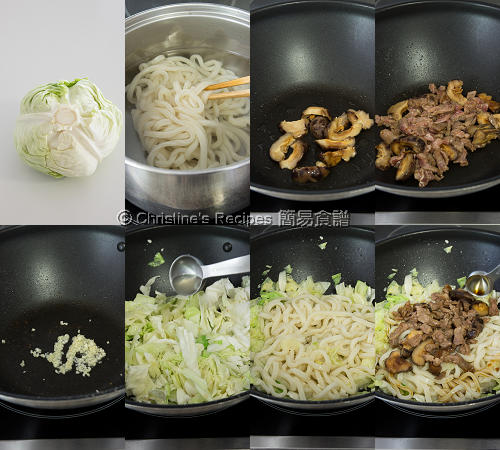 高麗菜肉絲炒烏冬製作圖 Pan-Fried Udon with Pork and Cabbage Procedures