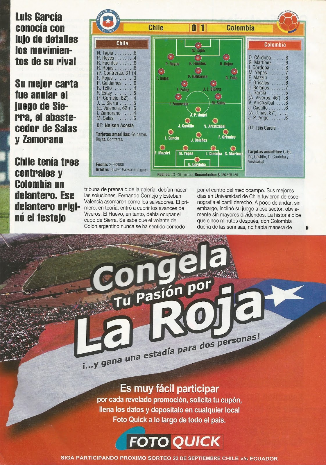 Partidos de la Roja [02/09/2000] ChileColombia 01