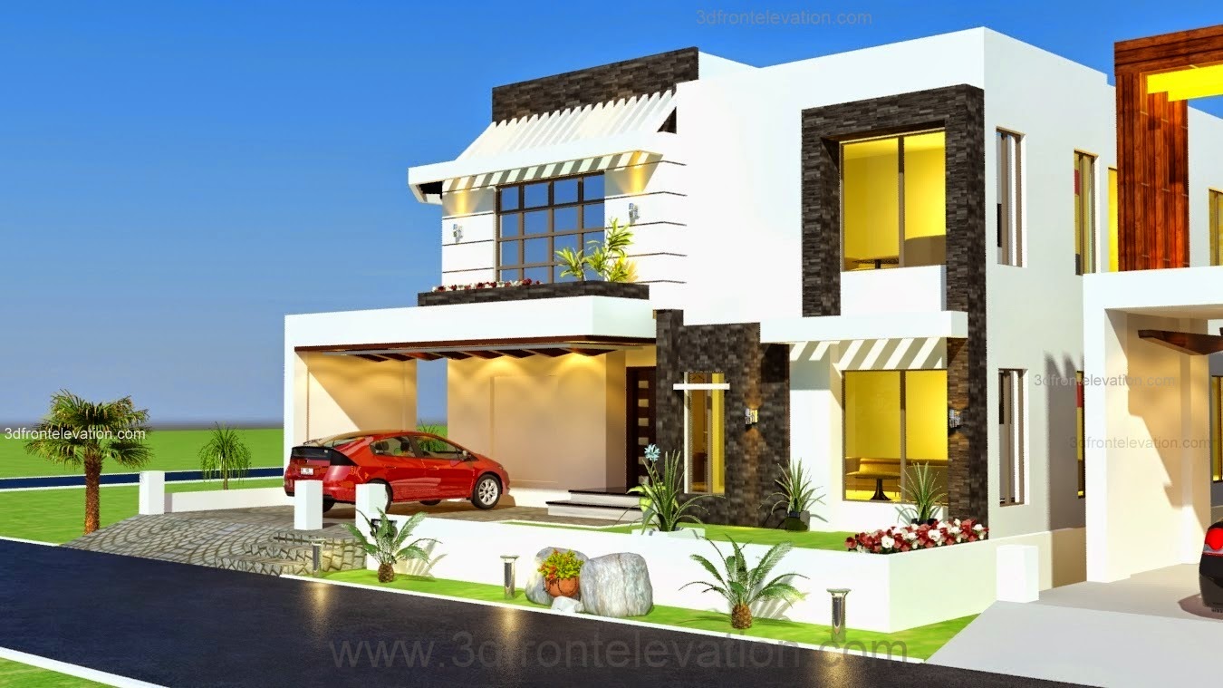  3D  Front Elevation com 1  Kanal  House  Drawing Floor Plans  
