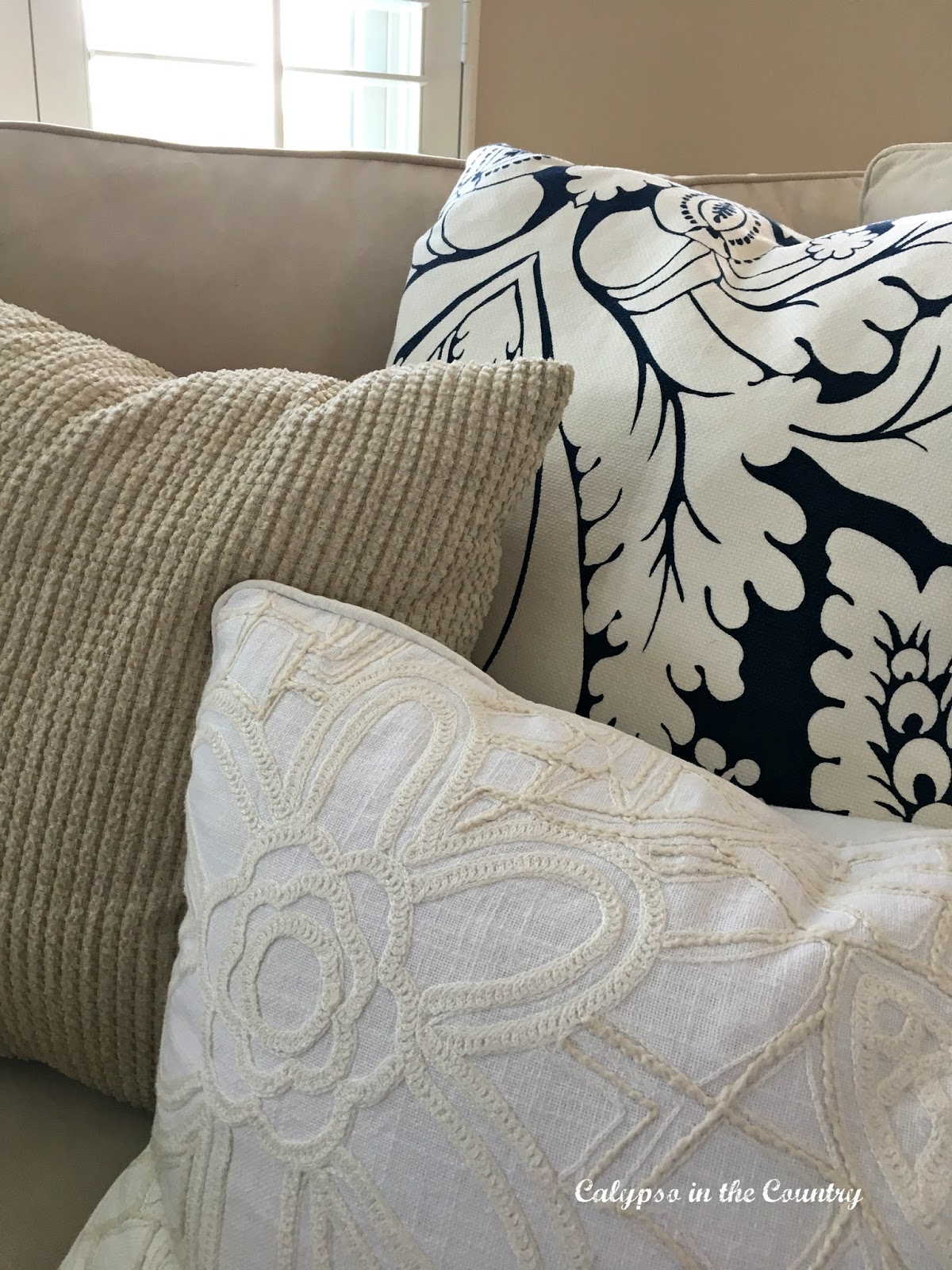 Blue and White Pillows Blue and White Pillows and a new sectional