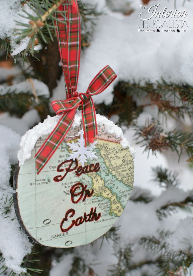 Peace On Earth Wood Slice Map Ornament