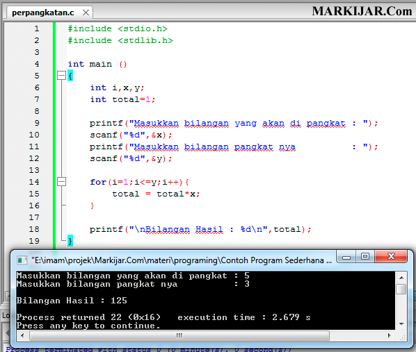 Contoh Program Sederhana Dengan Bahasa C Memangkatkan Sebuah Bilangan Markijar Com