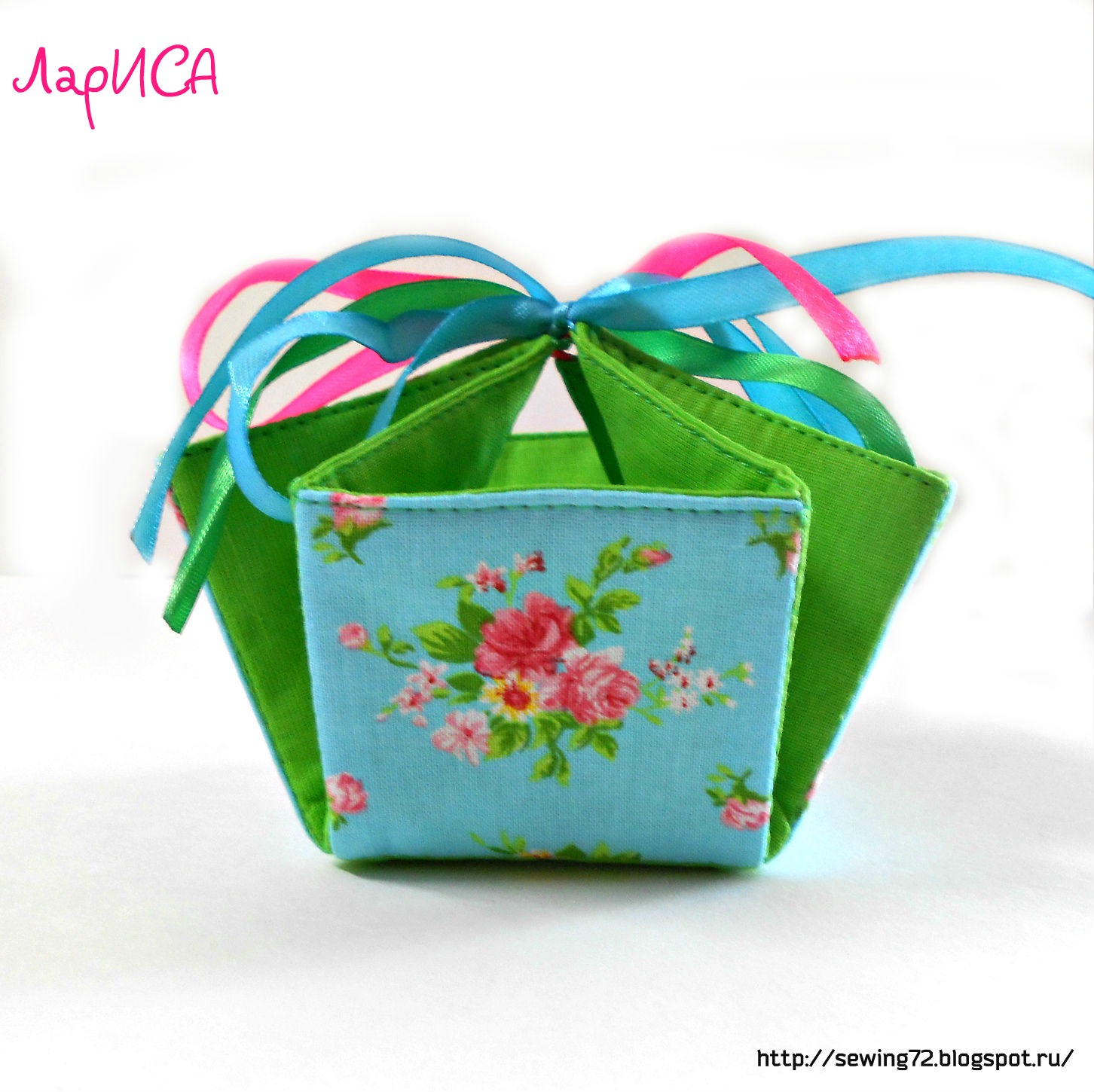How to sew an unusual gift-basket bag of fabric. Tutorial.