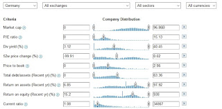 Empresas Alemanas usando la función Stock Screener de Google Finance