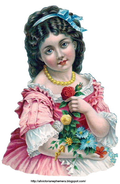 Scrap of a girl picking roses | All Victorian Ephemera
