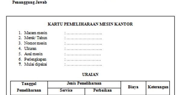 Kartu Pemeliharaan Mesin Kantor Sekolah Selalu Belajar