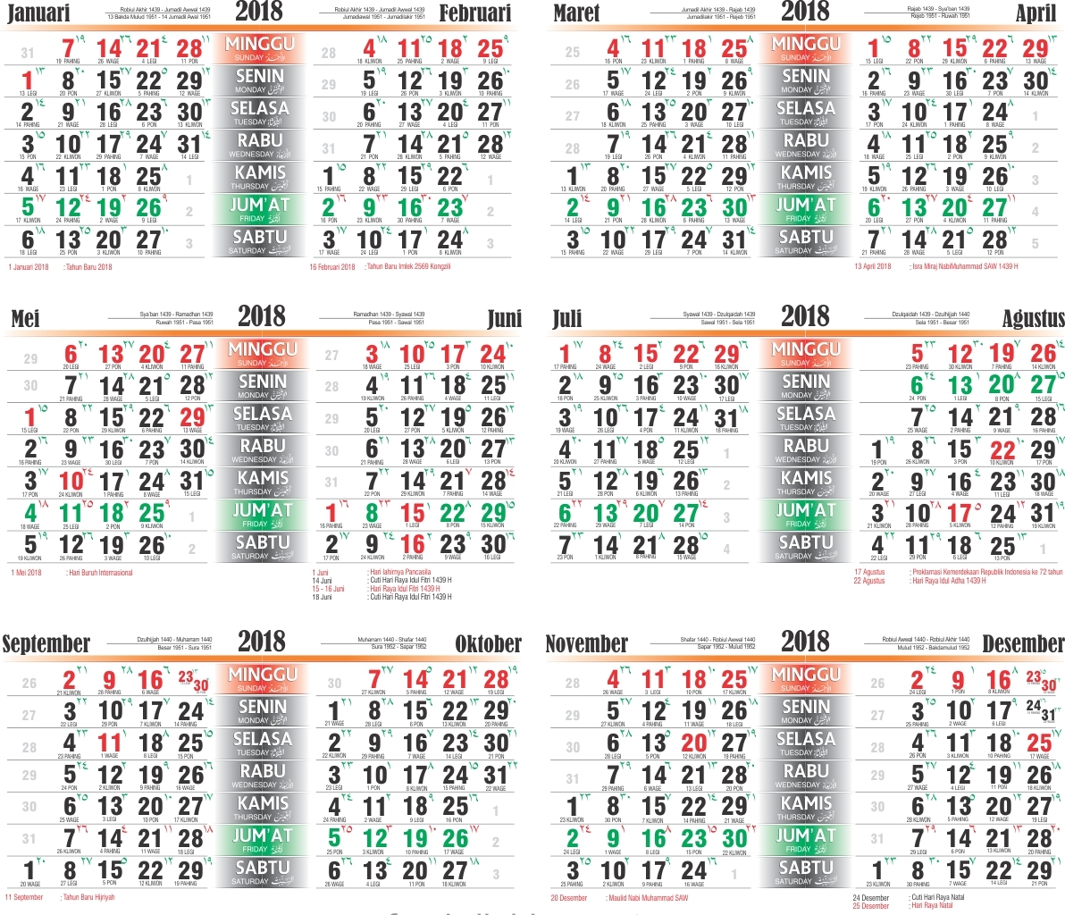 Kalender Hijriyah / Masehi Terbaru 2018 - CPNS 2021 - DAYA ...