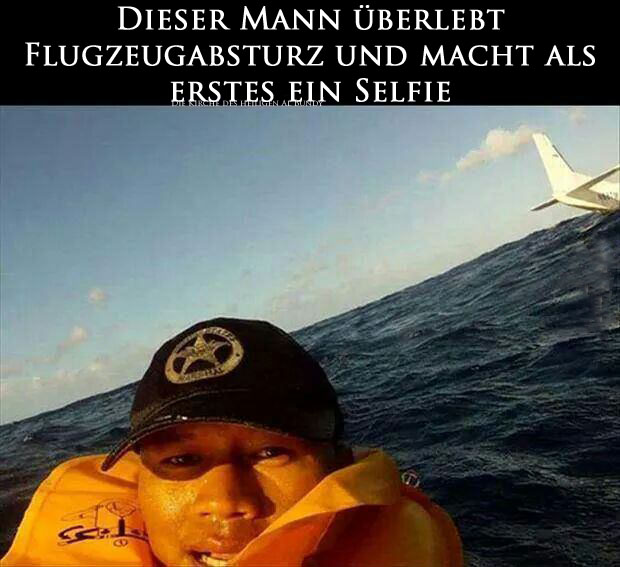 Witziges Bild - Mann überlebt Flugzeugabsturz und macht Selfie von sich