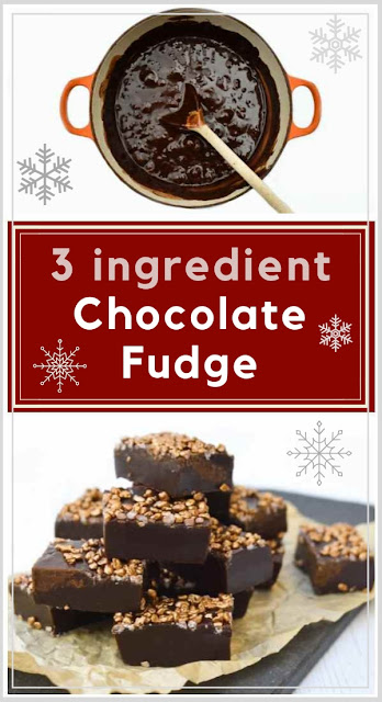 3 Ingredient Fudge. An easy recipe for chocolate fudge using just three ingredients. The prefect sweet treat to give as a homemade gift this Christmas. Suitable for vegetarian, vegan and dairy-free diets. Free printable recipe. #chocolatefudge #veganfudge #easyfudge #veganchocolatefudge #dairyfreefudge #edibleChristmasgifts #Christmastreats #Christmascandy #chocolate #fudge #christmas