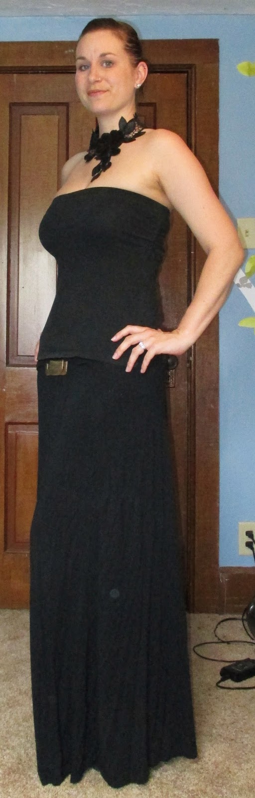 LowBudget Fashionista Strapless Dress and Lace Necklace Featuring