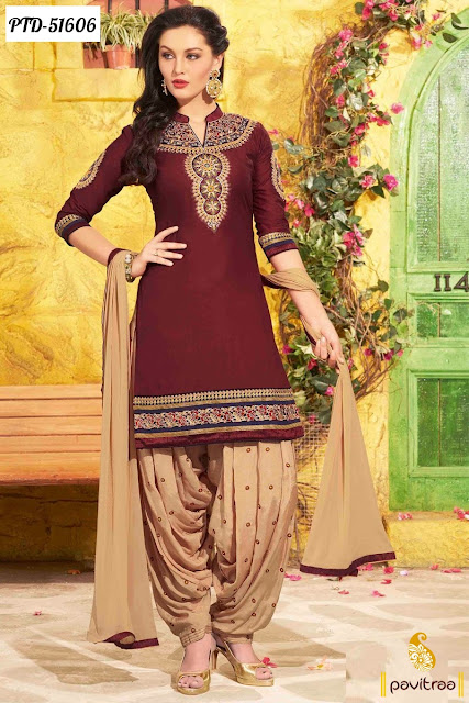maroon chiffon punjabi patiala salwar suit in lowest price at pavitraa.in