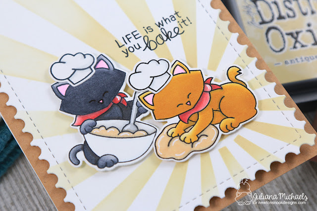Life Is What You Bake It Card by Juliana Michaels featuring Newton's Nook Designs Newton's Kitchen Stamp Set and Sunscape Stencil
