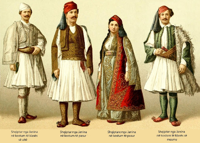 "The origin of the Hellenic Traditional Costumes must be sought in Albania " Albanians from Ioannina in low, middle and high class traditional clothing