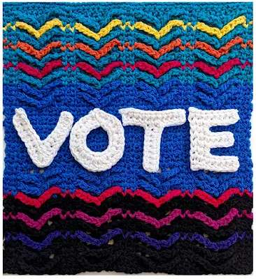 Crochet the Vote poster design ©2018 by Vashti Braha, all rights reserved.