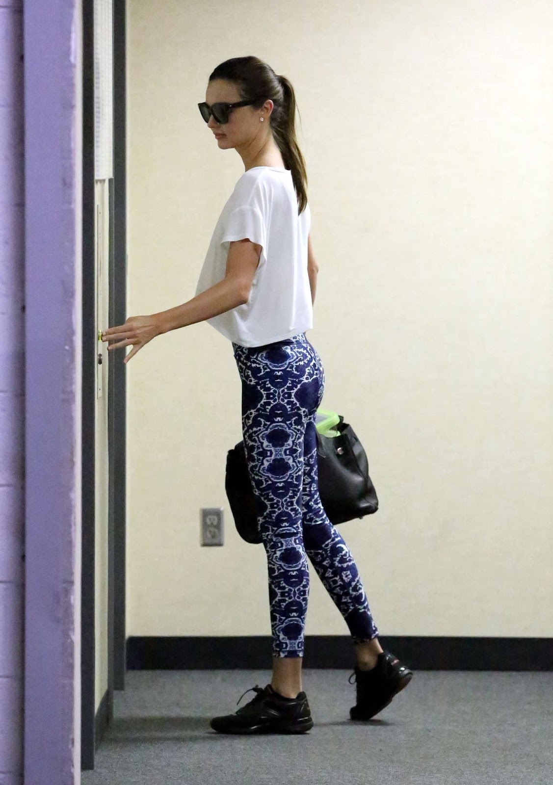 Miranda Kerr in printed tights out and about in Santa Monica