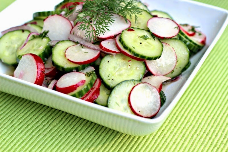 Dilled Cucumber and Radish Salad: Crisp cucumbers meet crunchy radishes  and dill in this refreshing salad!  #dill #radishes #cucumber 