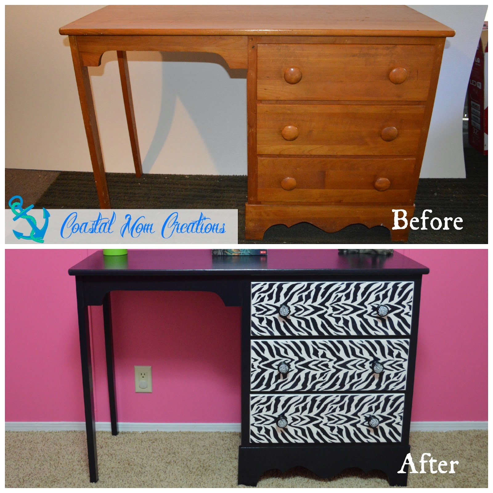 Coastal Mom Creations Zebra Desk Makeover