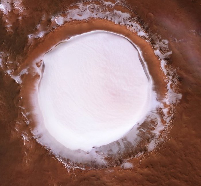 Breathtaking Pictures Show Huge Crater On Mars Brimming With Water Ice