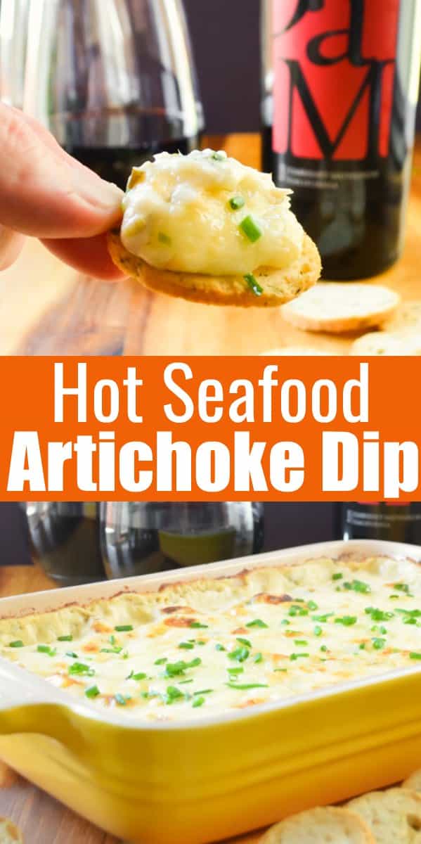 Hot Seafood Artichoke Dip is a Holiday favorite recipe. A creamy cheesy herb filled base with fontina and parmesan cheese is loaded with crab, shrimp and artichoke hearts making this a favorite Thanksgiving appetizer or for Christmas from Serena Bakes Simply From Scratch. Great made ahead of time and baked right before you're ready to serve! 