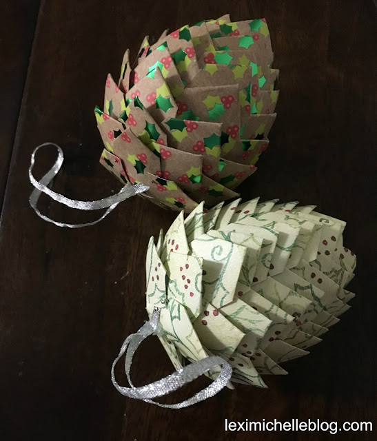 41 Easy Christmas Paper Crafts to Make for the Holidays: Easy DIY paper pine cone Christmas ornament for cheap! It looks so complex but is really so easy & will definitely impress! Perfect for an ornament exchange!