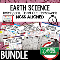 Earth Science NGSS Bellringers, Science Warm Ups, Science Homework, Science Ticket Out