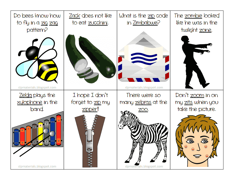 Ms. Lane's SLP Materials Articulation Z Sentence Flash Cards