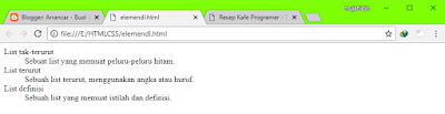 Struktur DOKUMEN HTML5 #5 : Membuat List Dan Macam-Macam Attribut Tag List HTML5 #5 : Elemen List Dan Macam-Macam Attribut Tag List