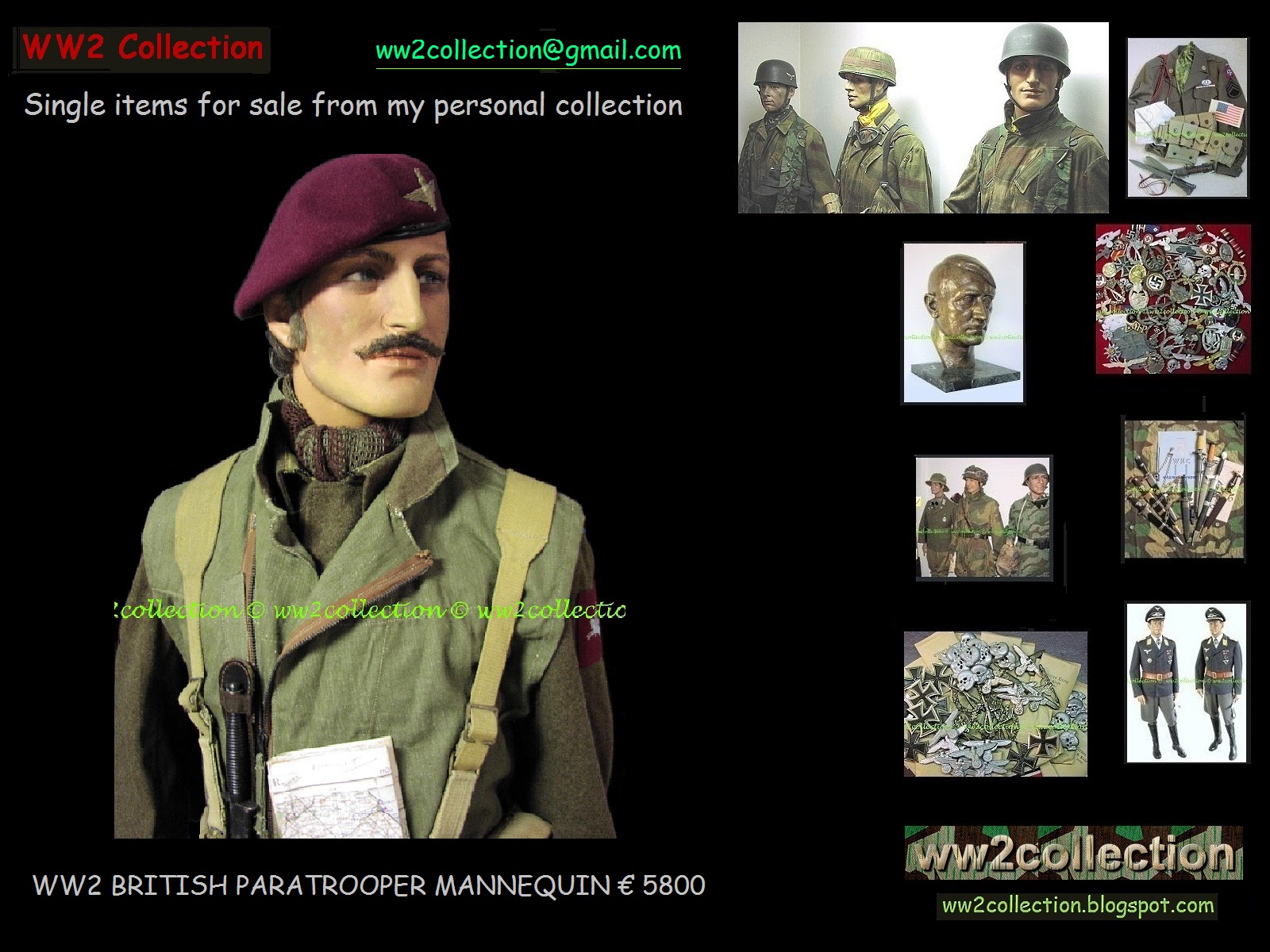 WW2 Collection Price List of my Private Collection Liquidation WW2 British Paratrooper Mannequin