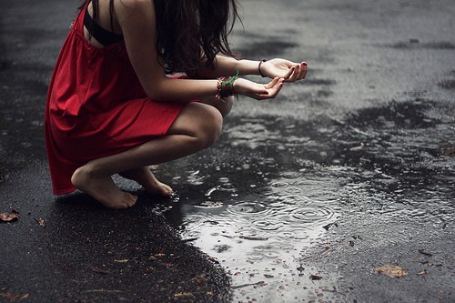 Sad alone girl in rain