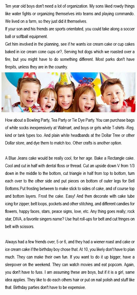 birthday party ideas for 10 year old boy 