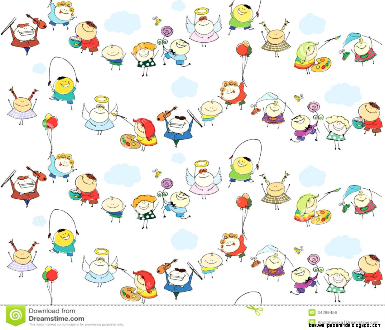 Seamless Children Wallpaper With Happy Kids Royalty Free Stock