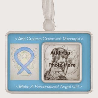 Blue Guardian Angel Awarenes Ribbon Angel Holiday Ornaments Custom Pendant