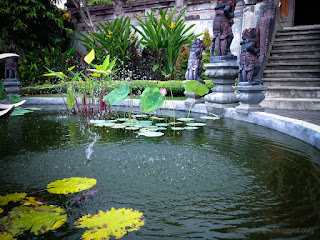 Peaceful Lotus Garden Pond Fountain In The Yard Of Buddhist Monastery In Bali Indonesia