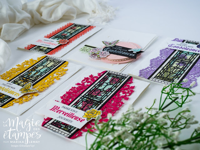 ensemble de cartes créées avec le lot Vitrail Stampin' Up!